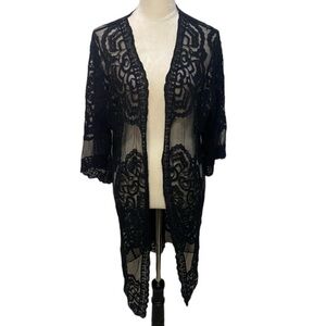 FAVLUX Fashion black lace 3/4 sleeve lace coverup Size M